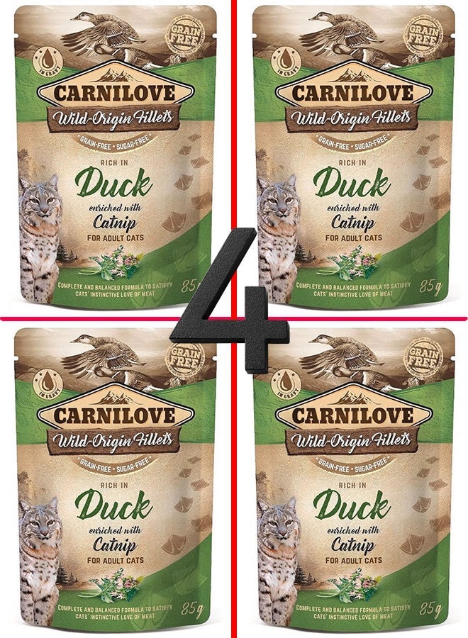 كارنيلوف طعام القطط كارنيلوف بنكهة البط والنعناع البري -4 أكياس، حجم كل كيس 85 غرام - Image 1