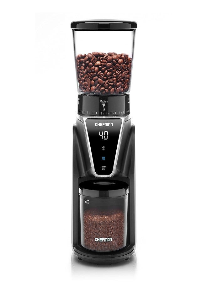 Chefman Conical Burr Coffee Grinder, Create The Boldest & Most Flavorful Grind With 31 Settings From Coarse To Extra Fine, One-Touch Digital Control & 9.7-oz Bean Capacity, Black - Image 1