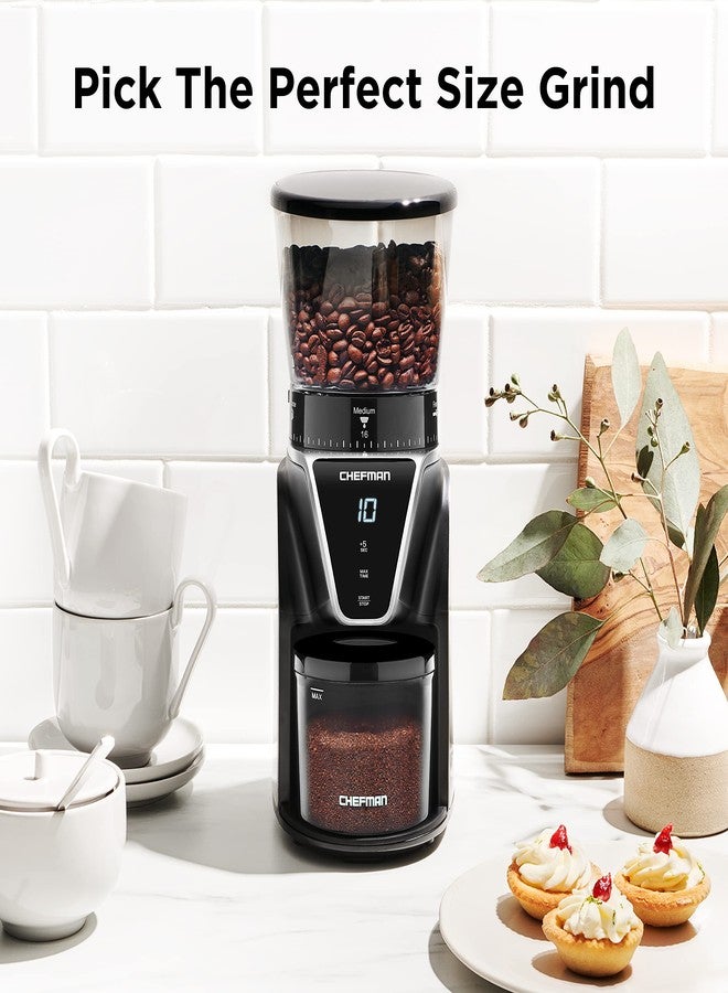 Chefman Conical Burr Coffee Grinder, Create The Boldest & Most Flavorful Grind With 31 Settings From Coarse To Extra Fine, One-Touch Digital Control & 9.7-oz Bean Capacity, Black - Image 5