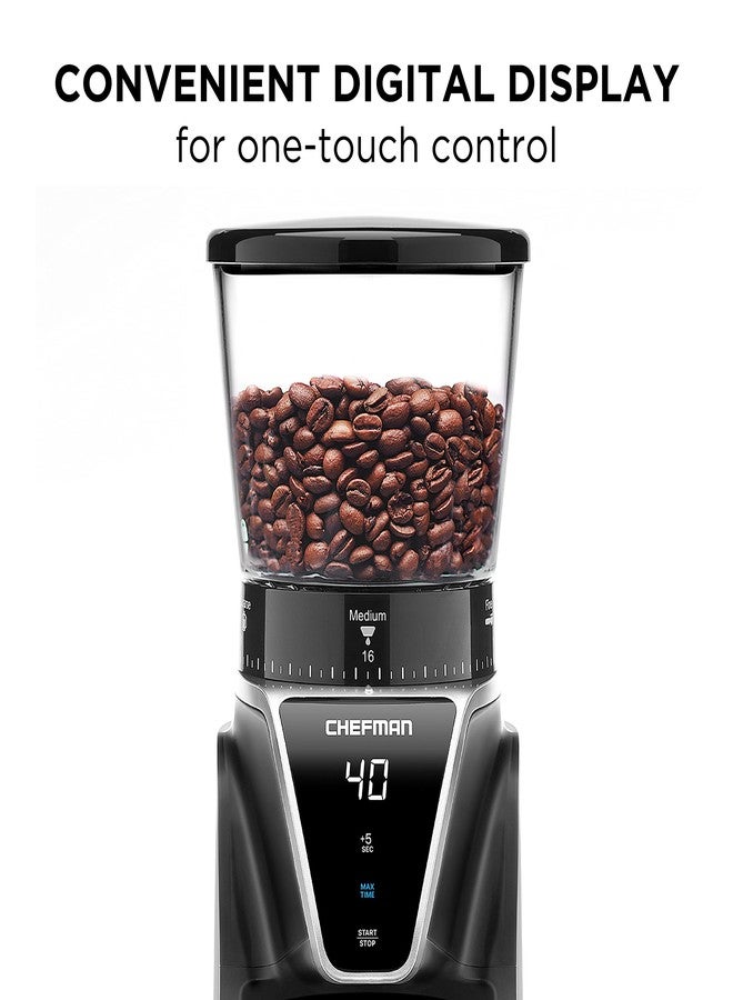 Chefman Conical Burr Coffee Grinder, Create The Boldest & Most Flavorful Grind With 31 Settings From Coarse To Extra Fine, One-Touch Digital Control & 9.7-oz Bean Capacity, Black - Image 3
