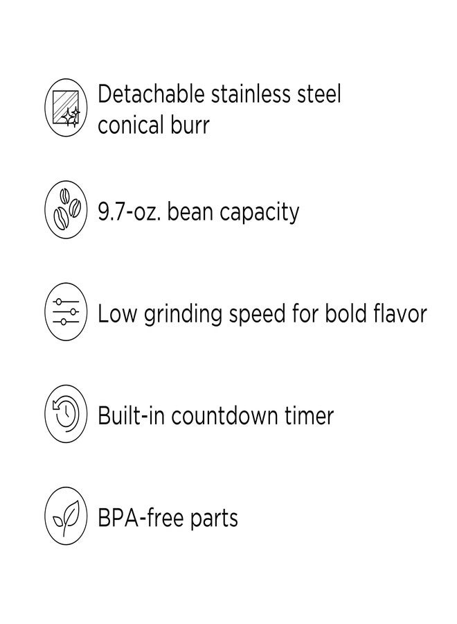 Chefman Conical Burr Coffee Grinder, Create The Boldest & Most Flavorful Grind With 31 Settings From Coarse To Extra Fine, One-Touch Digital Control & 9.7-oz Bean Capacity, Black - Image 4