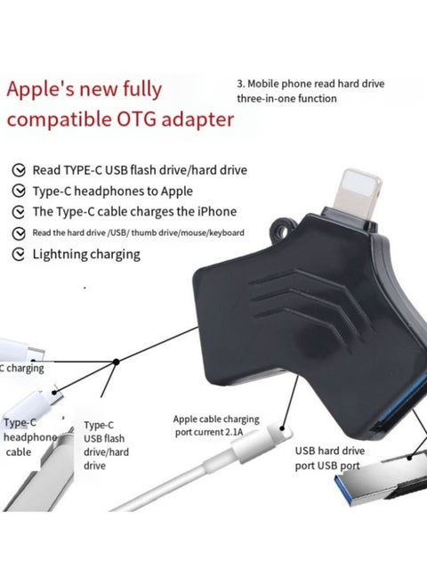 5 in 1 Dual Head card reader Black Apple Adapter 【 Read USB+Type-C+Lightn 】 Read Hard Drive