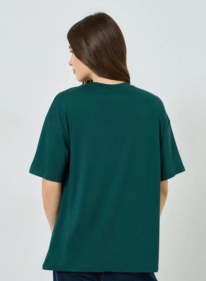 Styli Green Graphic Oversized T-Shirt