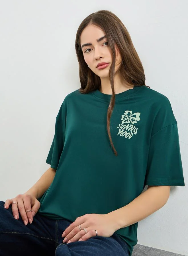 Styli Green Graphic Oversized T-Shirt