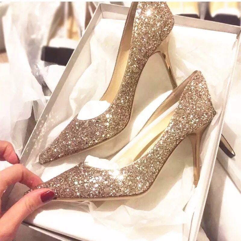 أحذية زفاف عروس نسائية خريف وشتاء جديدة كريستال لامعة نيش فرنسية فتاة مدببة فضية كعب عالي نسائي كعب رفيع - Image 4