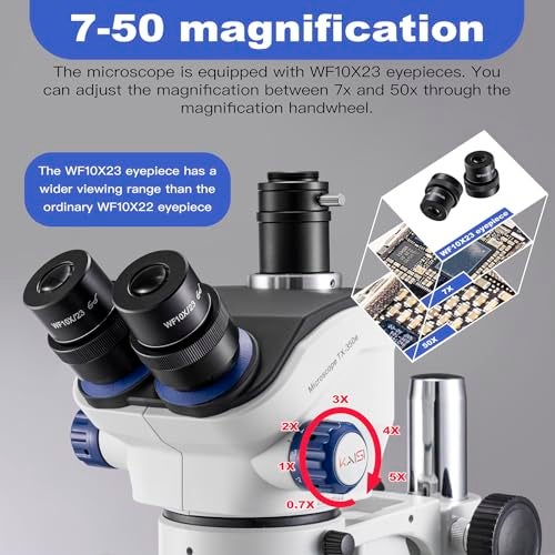 Kaisi TX-350E Professional Soldering Microscope,Trinocular Stereo Microscope, 7X-50X Magnification and WF10x23 Wide Field Eyepieces,Lab Stereo Zoom Microscopes for Electronics Repair - Image 2