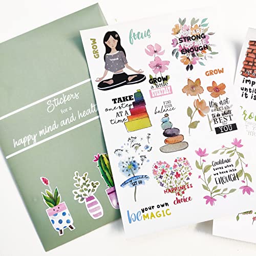 anujarusiya Happy Mind & Healthy Body Stickers - 60 Laminated Journaling Stickers for Scrapbooking & Crafts | Self-Adhesive Paper Decals for Vision Boards & Planner Decorations - Image 1
