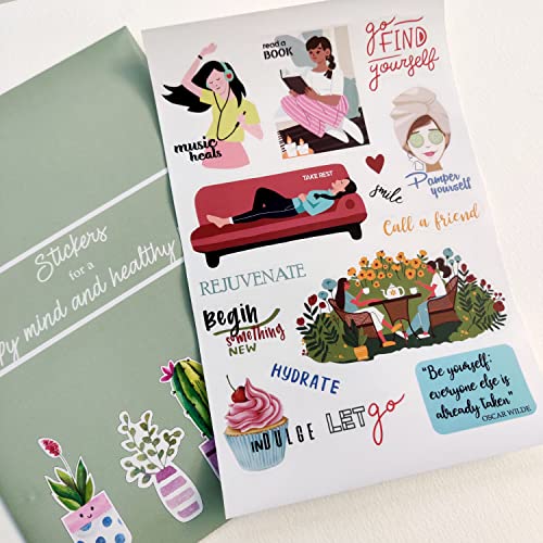 anujarusiya Happy Mind & Healthy Body Stickers - 60 Laminated Journaling Stickers for Scrapbooking & Crafts | Self-Adhesive Paper Decals for Vision Boards & Planner Decorations - Image 3