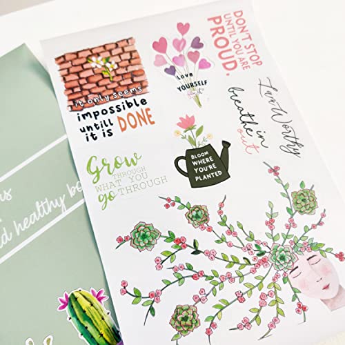 anujarusiya Happy Mind & Healthy Body Stickers - 60 Laminated Journaling Stickers for Scrapbooking & Crafts | Self-Adhesive Paper Decals for Vision Boards & Planner Decorations - Image 5