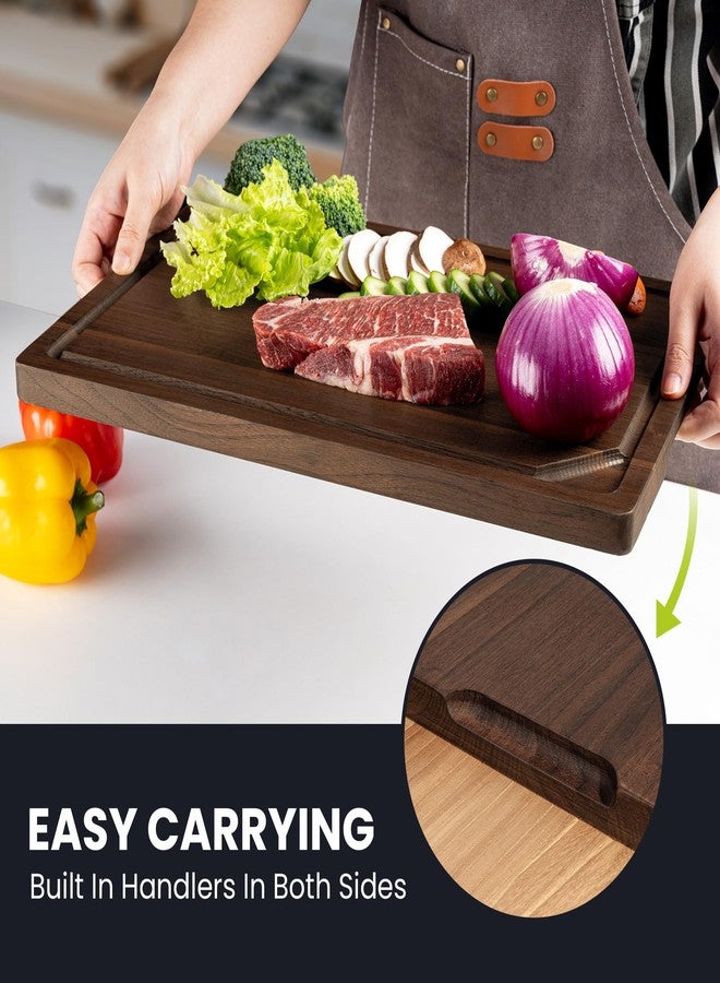 Venusmiles Walnut Wood Cutting Board for Kitchen with Deep Juice Groove & Side Handles, 17”L x 11”W x 0.8”H, Handcrafted North American Black Walnut Wood Grain, Medium Chopping Board, Reversible Butcher Block - Image 4