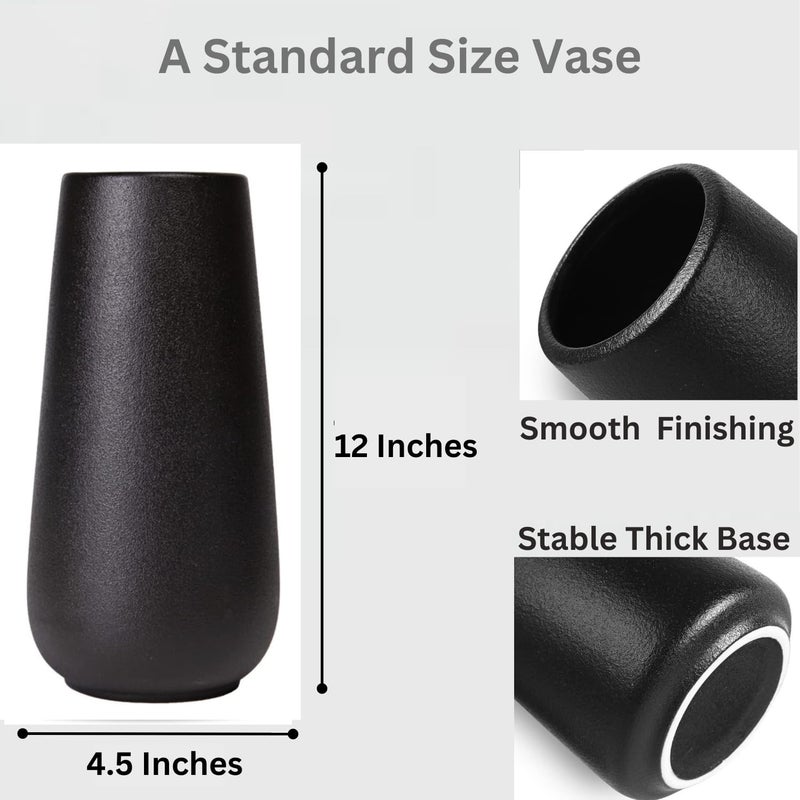 DECORPIA 12 Inch Tall Premium Quality Ceramic Vase | Flower Vase for Home Decor | Farmhouse Decor  Desk Decor  Modern Decor  Aesthetic Room Decor  Black Vase for Bohemian Decor  Pampas Vase  Black - Image 4