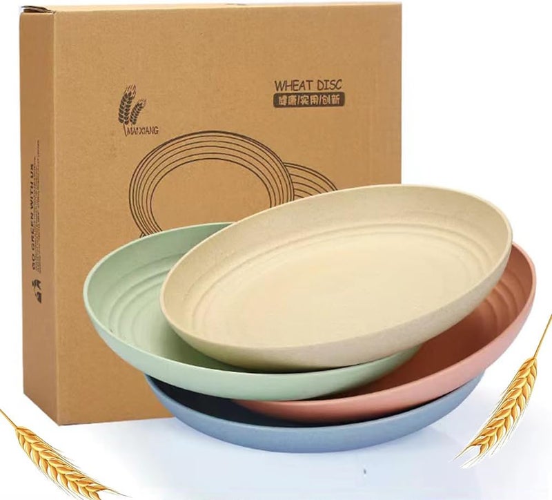 Lchkrep Unbreakable Wheat Straw Plates 9 Inch Reusable Lightweight Deep Plates Dinner Dishes Plastic Plates Microwave Safe Dinnerware for Adult BPAFree Cereal plates 4 Pcs - Image 1