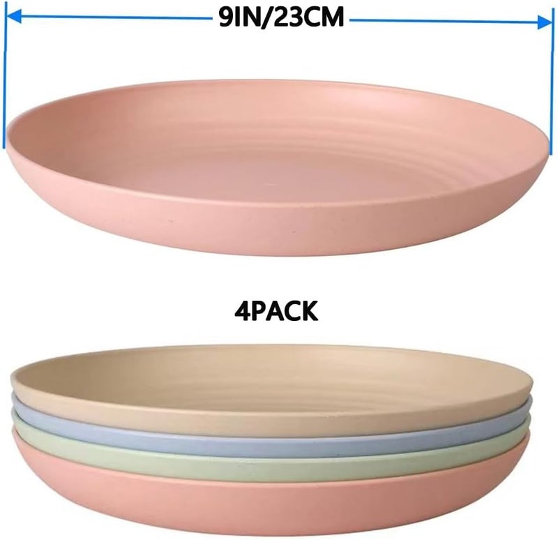 Lchkrep Unbreakable Wheat Straw Plates 9 Inch Reusable Lightweight Deep Plates Dinner Dishes Plastic Plates Microwave Safe Dinnerware for Adult BPAFree Cereal plates 4 Pcs - Image 5