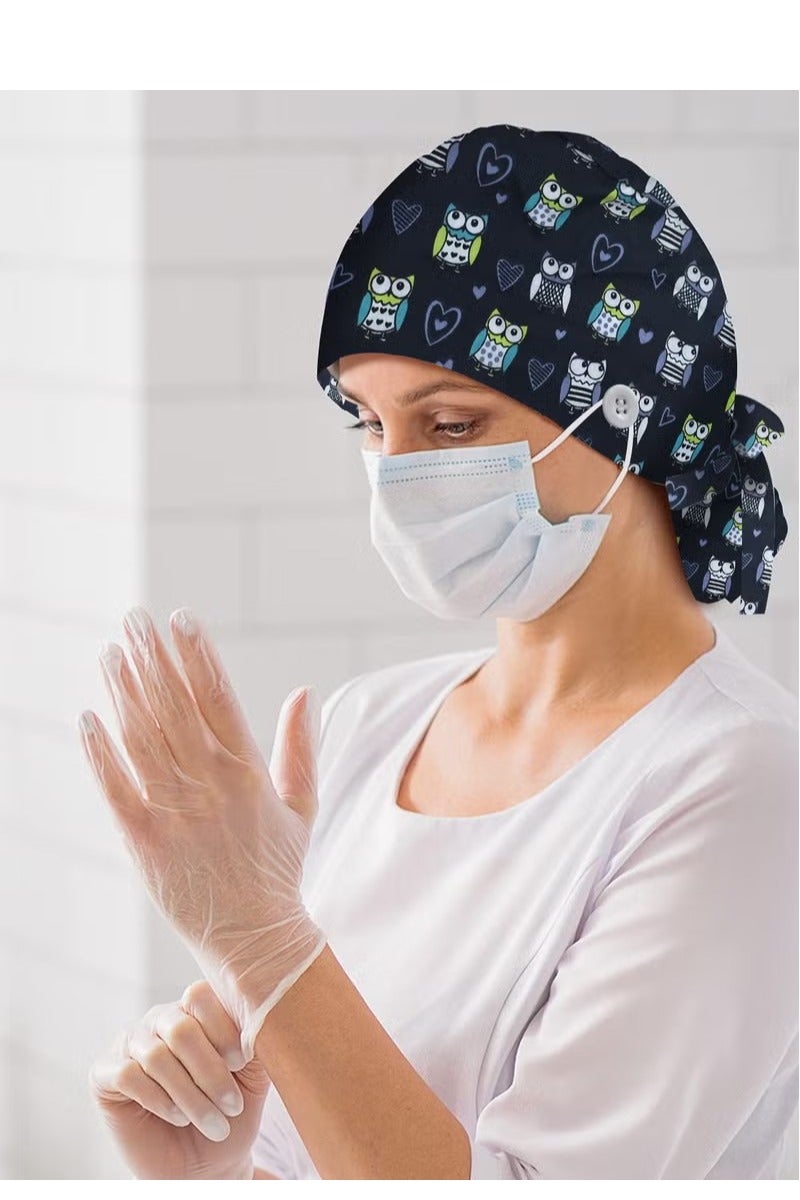 Unewshi 3 Pack Surgical Caps for Long Hair, Adjustable Elastic Nursing Cap with Button and Sweatband, Bouffant Cotton Hats Scrub Cap for Women - Image 4