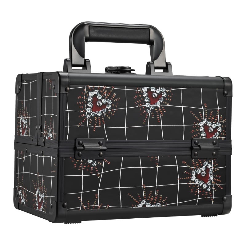 Joligrace Makeup Train Case Portable Makeup Case Organizer 2 Trays Cosmetic Box Storage with Mirror for Cosmetologist Supplies Nail Tech Traveling Makeup Travel Box Punk Love Hearts - Image 1