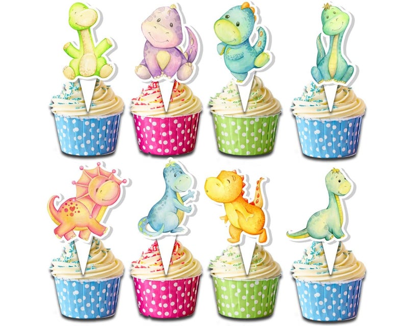 PC 24 PCS Dinosaur Cupcake Toppers - Cute Dino Party Decorations for Kids Birthday and Baby Showers - Image 1