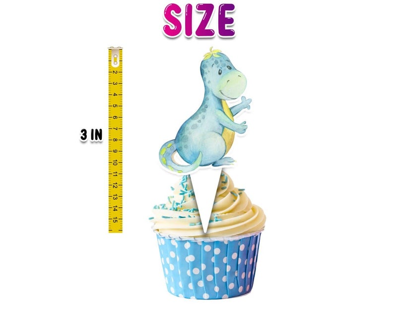 PC 24 PCS Dinosaur Cupcake Toppers - Cute Dino Party Decorations for Kids Birthday and Baby Showers - Image 3