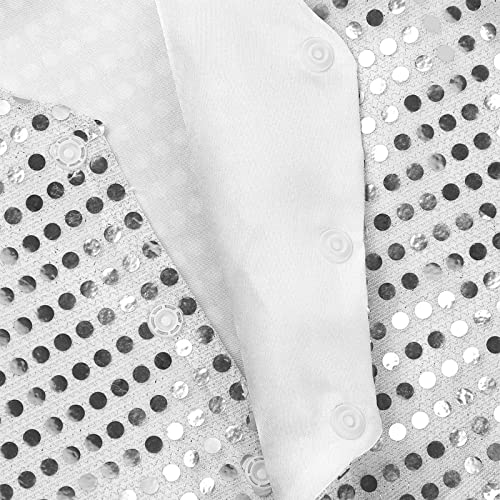 DRHOM Kids Girls Sparkle Sequin Sleeveless Waistcoat V-Neck Vest Jacket Hip Hop Jazz Dance Stage Performance Costume (Silver, 9-10) - Image 4