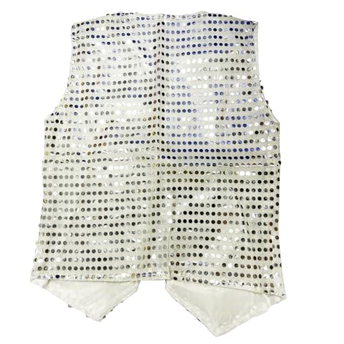 DRHOM Kids Girls Sparkle Sequin Sleeveless Waistcoat V-Neck Vest Jacket Hip Hop Jazz Dance Stage Performance Costume (Silver, 9-10) - Image 3