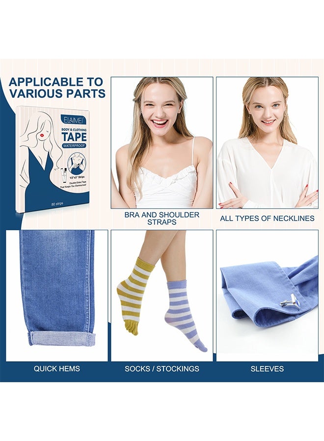 Elaimei Body And Clothing Tape Waterproof, Double Sided Body And Clothing Tapes, Strong Transparent Clear Body Tape Fashion Tape For Clothes, Dispenser Disposable And Waterproof Tapes For Women 80 Strips - Image 4