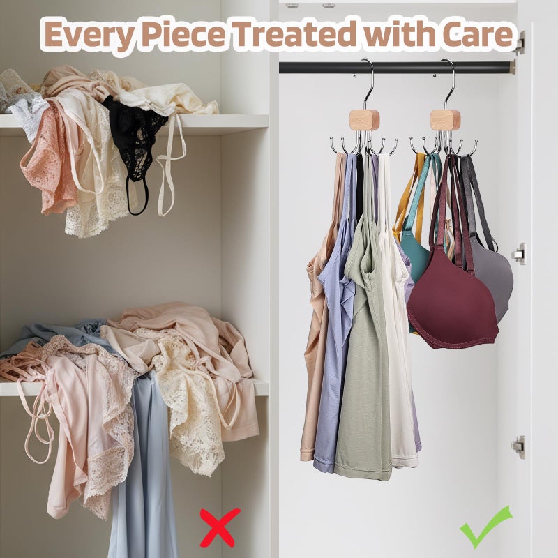 Draxzor 3 Pack Tank Top Hangers, 2025 Upgraded Bra Hanger for Closet Organizer & Storage, 360Â° Rotating & Foldable Design, Wooden Space-Saving Hanger for Tank Tops, Bras and More (Natural) - Image 5