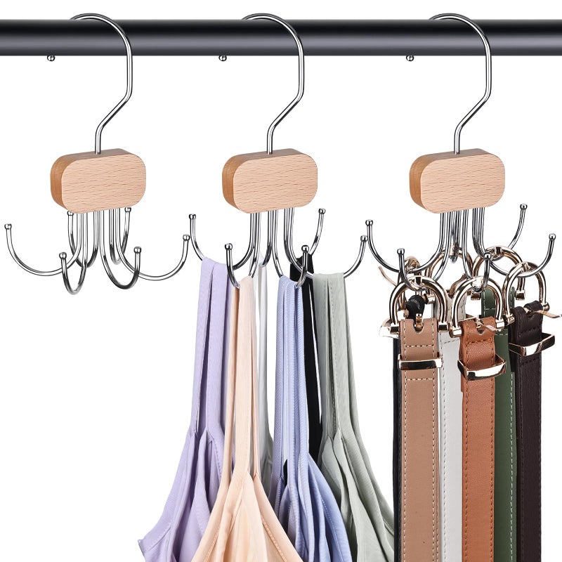 Draxzor 3 Pack Tank Top Hangers, 2025 Upgraded Bra Hanger for Closet Organizer & Storage, 360Â° Rotating & Foldable Design, Wooden Space-Saving Hanger for Tank Tops, Bras and More (Natural) - Image 1
