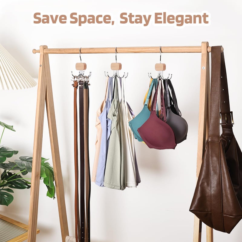 Draxzor 3 Pack Tank Top Hangers, 2025 Upgraded Bra Hanger for Closet Organizer & Storage, 360Â° Rotating & Foldable Design, Wooden Space-Saving Hanger for Tank Tops, Bras and More (Natural) - Image 4