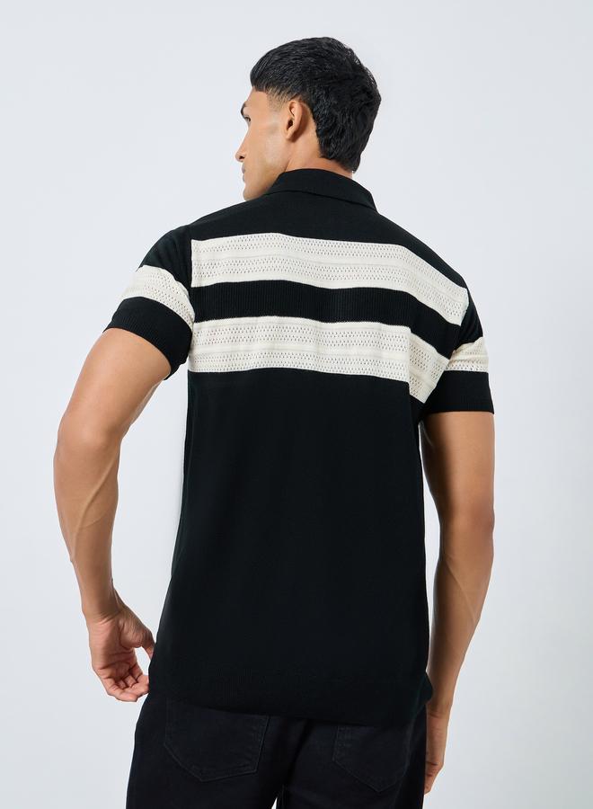 ستايلي قميص بولو محبوك مخطط بلون أسود للرجال - Image 4