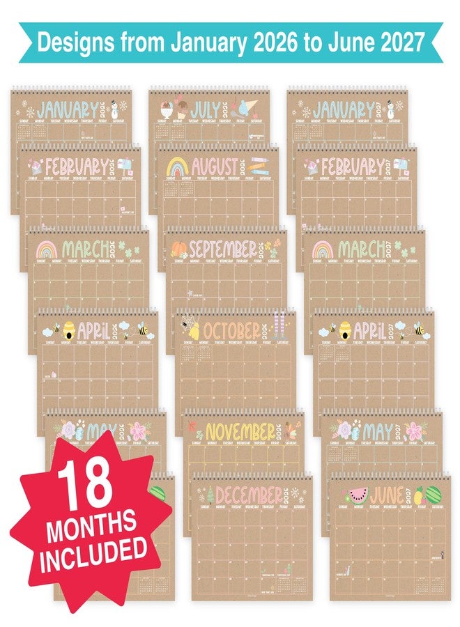 Hadley Designs Small Desk Calendar 2026-2027 - Standing Flip Desk Calendars 2026, 18 Months Stand Up Calendars from Jan 2026 to Jun 2027, Kraft Desktop Calendar Planner for Home, School, Office - Image 4