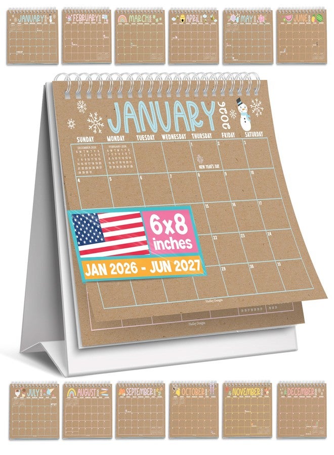 Hadley Designs Small Desk Calendar 2026-2027 - Standing Flip Desk Calendars 2026, 18 Months Stand Up Calendars from Jan 2026 to Jun 2027, Kraft Desktop Calendar Planner for Home, School, Office - Image 1