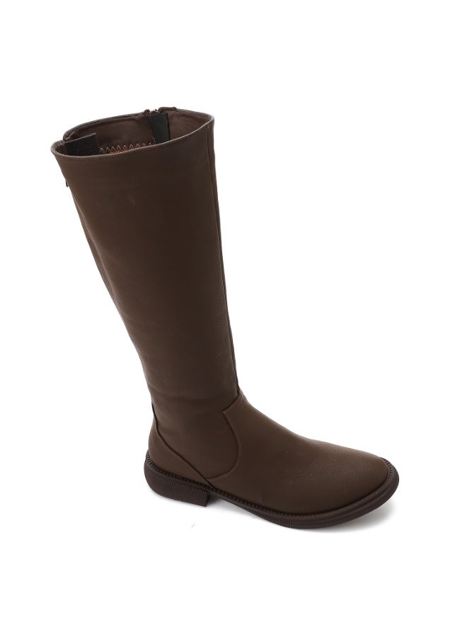 مستر.جو حذاء بوت طويل حتى الركبة بسحاب مزدوج من مستر جو - بني - Image 1