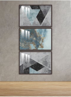 ثلاث لوحات جدارية150x70سم مع برواز بني وطبقة اكريلك شفاف بتصميم تجريدي