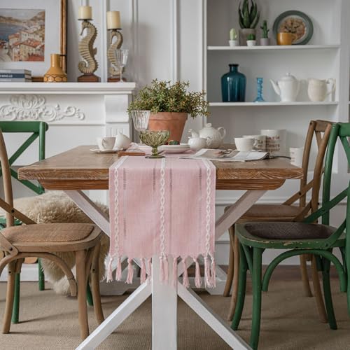 Niviy Pink Table Runner 72 Inches Long with Tassels - Gifts for Women, Birthday Table Decorations Linen Runners for Wedding Party Baby Shower Decor (Pink, 12"×72") - Image 2