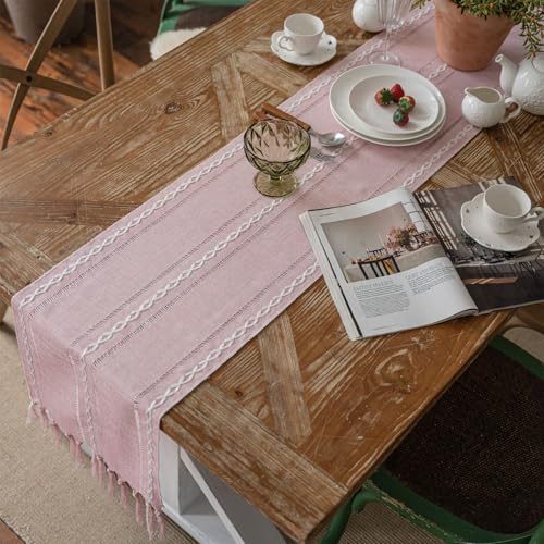 Niviy Pink Table Runner 72 Inches Long with Tassels - Gifts for Women, Birthday Table Decorations Linen Runners for Wedding Party Baby Shower Decor (Pink, 12"×72") - Image 3