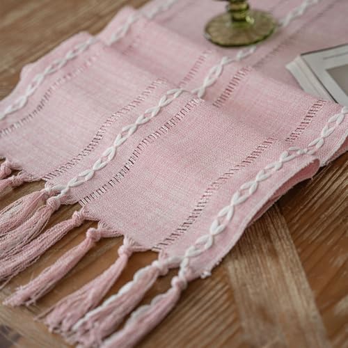 Niviy Pink Table Runner 72 Inches Long with Tassels - Gifts for Women, Birthday Table Decorations Linen Runners for Wedding Party Baby Shower Decor (Pink, 12"×72") - Image 1
