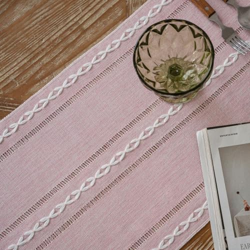 Niviy Pink Table Runner 72 Inches Long with Tassels - Gifts for Women, Birthday Table Decorations Linen Runners for Wedding Party Baby Shower Decor (Pink, 12"×72") - Image 4