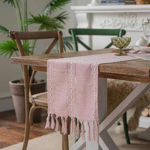 Niviy Pink Table Runner 72 Inches Long with Tassels - Gifts for Women, Birthday Table Decorations Linen Runners for Wedding Party Baby Shower Decor (Pink, 12"×72") - Image 5