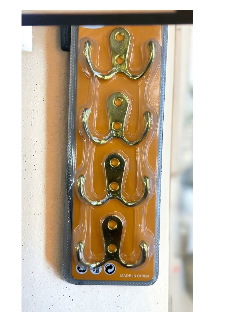 Brass coat hooks with screws 4pcs