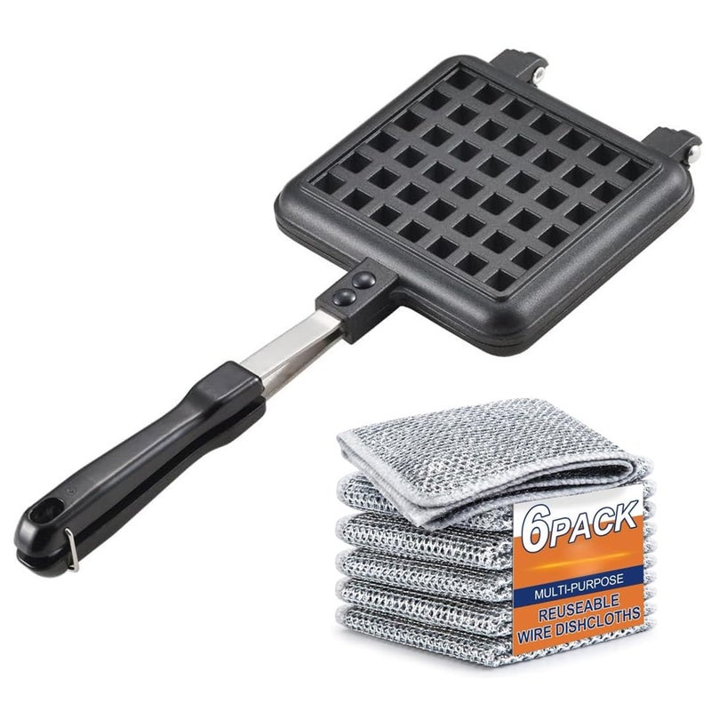 SWAURSAHA NonStick Waffle Maker Gas 6 PCS NonScratch Wire Dishwashing Rags Waffle Toaster Pan Cake Maker Machine - Image 1