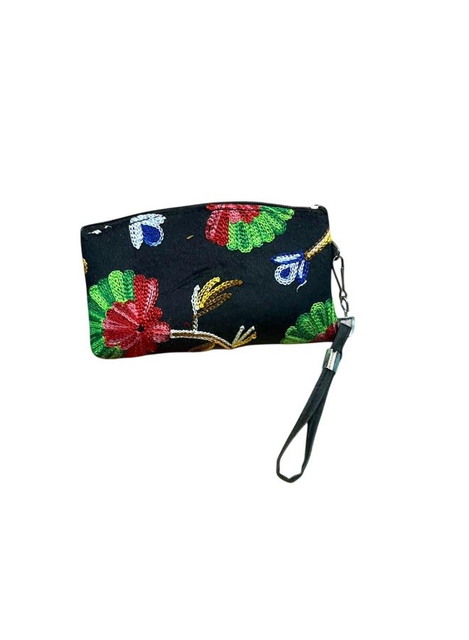 Clearo Kashmiri Zipper Wallet - Black Floral Ethnic Purse for Women - Image 1