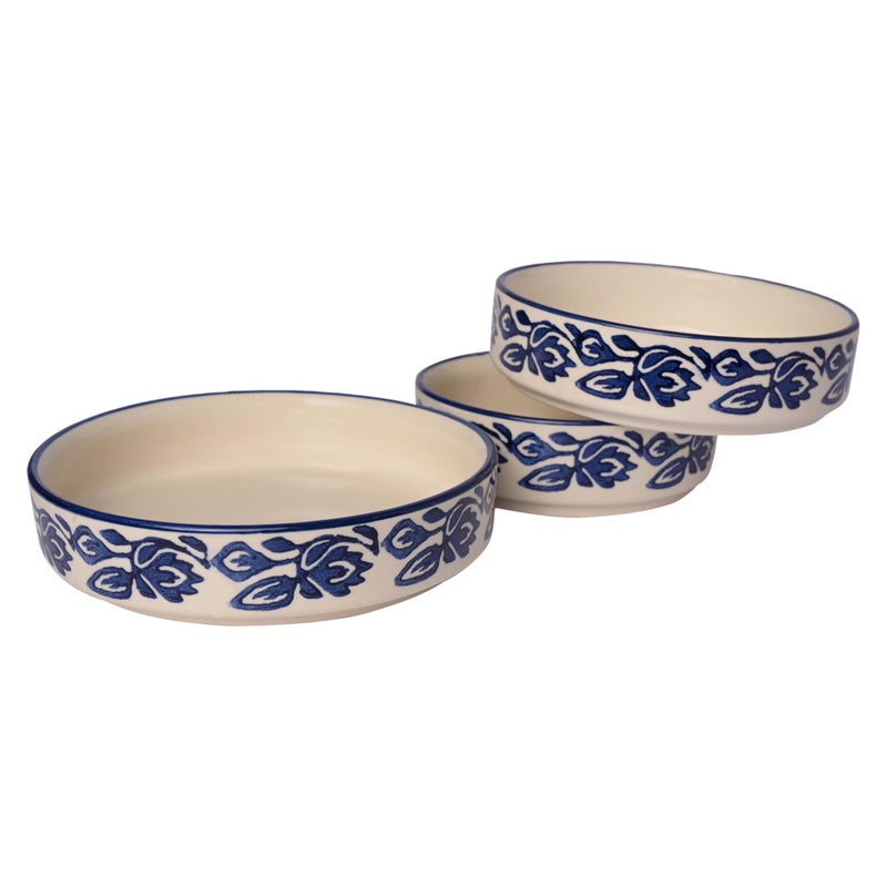 SG Shadowgreen ShadowGreen™ - Ceramic Salad Tray/Bowl - Deep Dish Bowl - Salad Plate - Serving Snacks Tray - Set of 3 (5.5 inch, 6.5inch, 7.5inch) - 3 Snacks/Salad Bowls - Blue Bale Design - Image 3