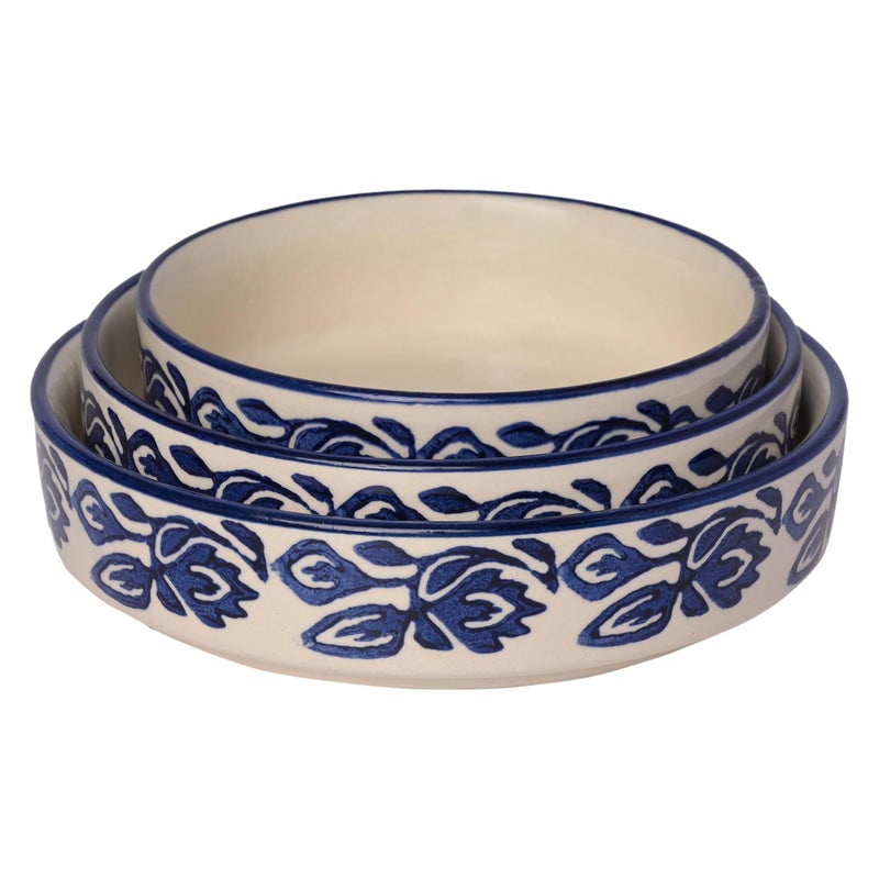 SG Shadowgreen ShadowGreen™ - Ceramic Salad Tray/Bowl - Deep Dish Bowl - Salad Plate - Serving Snacks Tray - Set of 3 (5.5 inch, 6.5inch, 7.5inch) - 3 Snacks/Salad Bowls - Blue Bale Design - Image 2
