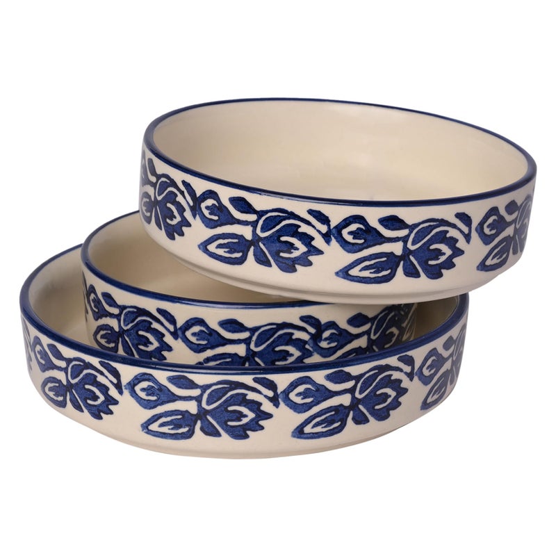 SG Shadowgreen ShadowGreen™ - Ceramic Salad Tray/Bowl - Deep Dish Bowl - Salad Plate - Serving Snacks Tray - Set of 3 (5.5 inch, 6.5inch, 7.5inch) - 3 Snacks/Salad Bowls - Blue Bale Design - Image 1