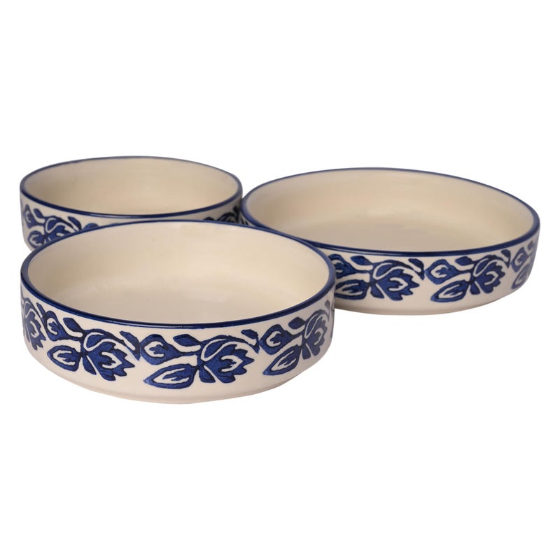 SG Shadowgreen ShadowGreen™ - Ceramic Salad Tray/Bowl - Deep Dish Bowl - Salad Plate - Serving Snacks Tray - Set of 3 (5.5 inch, 6.5inch, 7.5inch) - 3 Snacks/Salad Bowls - Blue Bale Design - Image 4