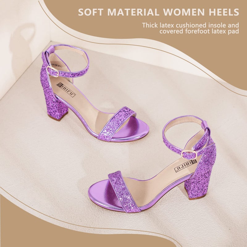 IDIFU Cookie-MI Block Heels 3 Inch Sandals Chunky Open Toe Heel Wedding Homecoming Dress Shoes for Women Brides Ladies (Lilac Sequin, 7.5 B(M) US) - Image 5