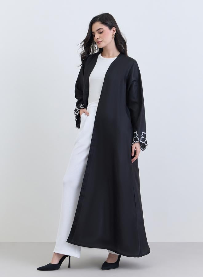 Amirah Black Embroidered Sleeve Open Abaya - Image 2