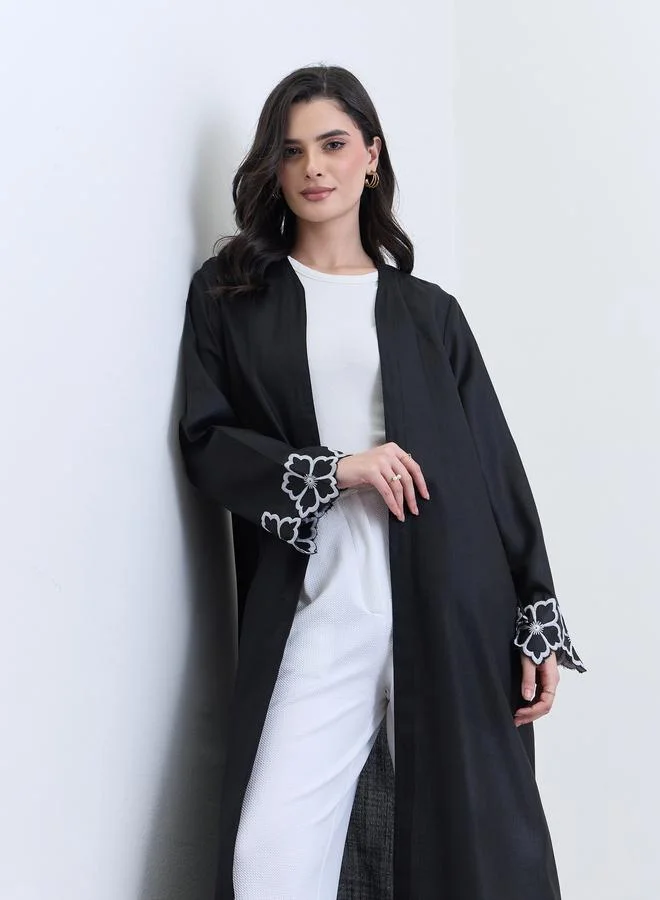 Amirah Black Embroidered Sleeve Open Abaya