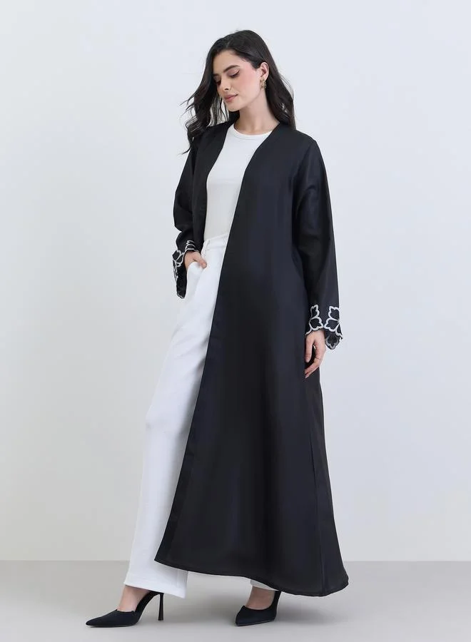 Amirah Black Embroidered Sleeve Open Abaya