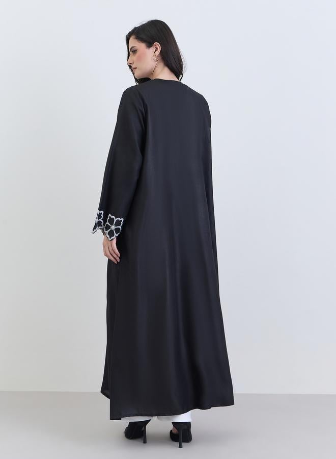 Amirah Black Embroidered Sleeve Open Abaya - Image 5