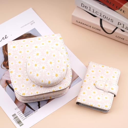 Frankmate Protective Case Compatible with Instax Mini 12 11 9 8, PU Leather Camera Bag with Small Photo Album and Adjustable Shoulder Strap (Pink Daisy) - Image 5
